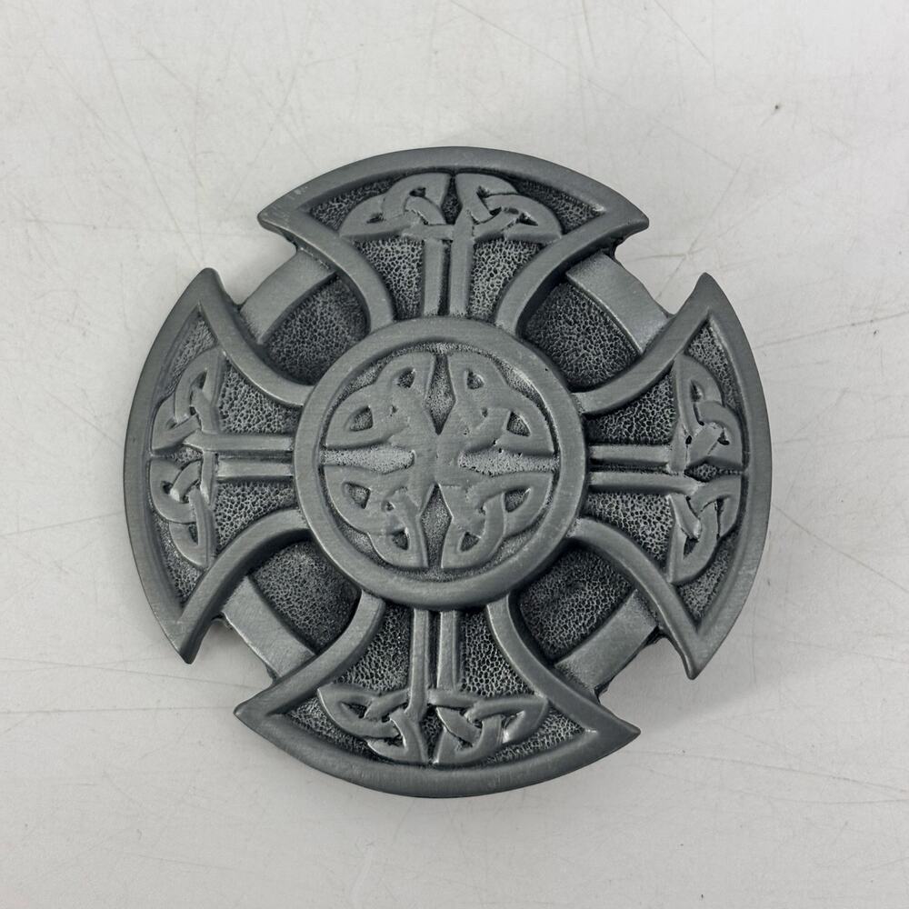 Celtic Knot Belt Buckle Pewter Gray Circle Cross Eternal Life Unity